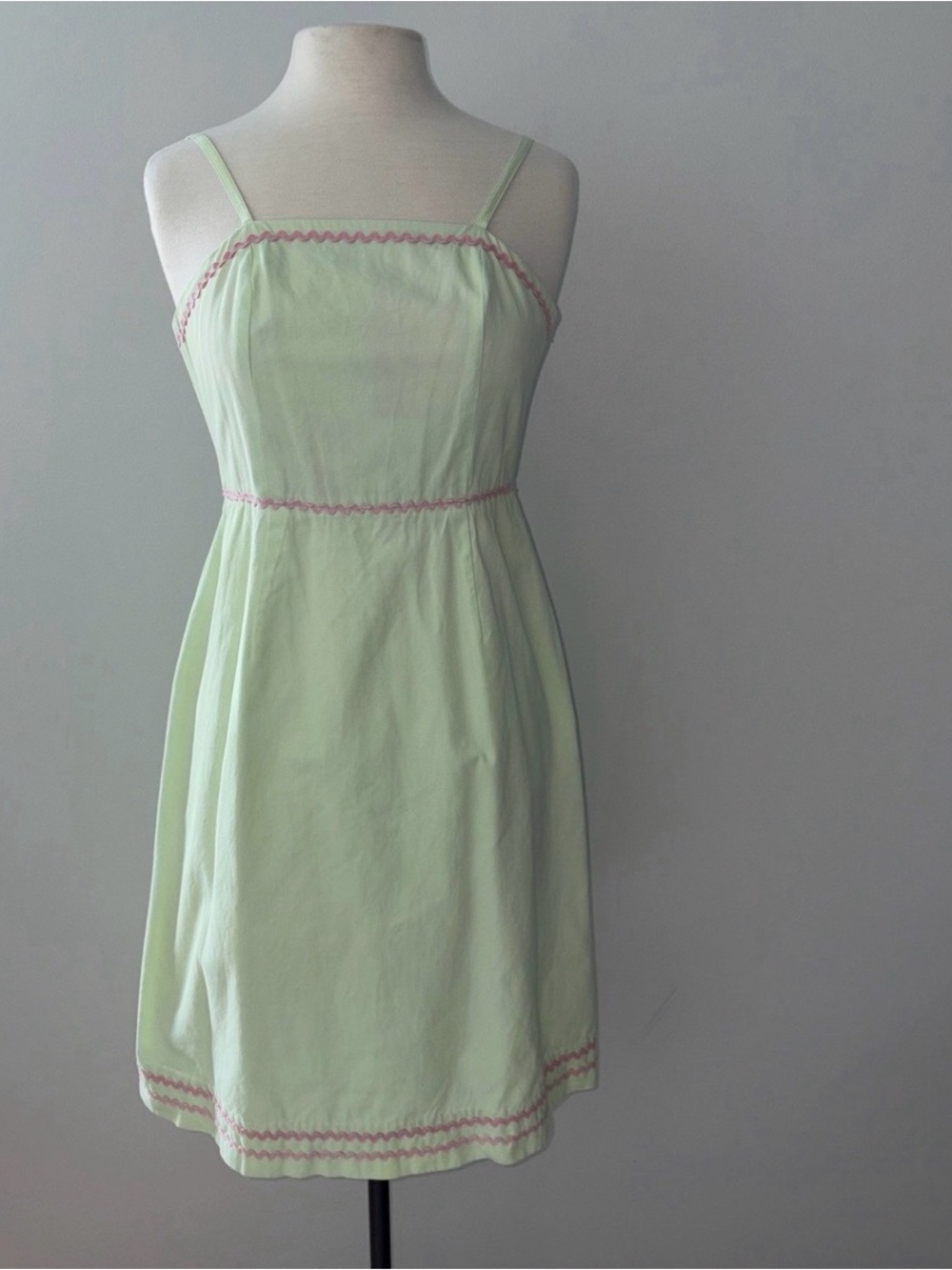Lilly Pulitzer 2 white label sundress mint green pink ricrac adj straps lined